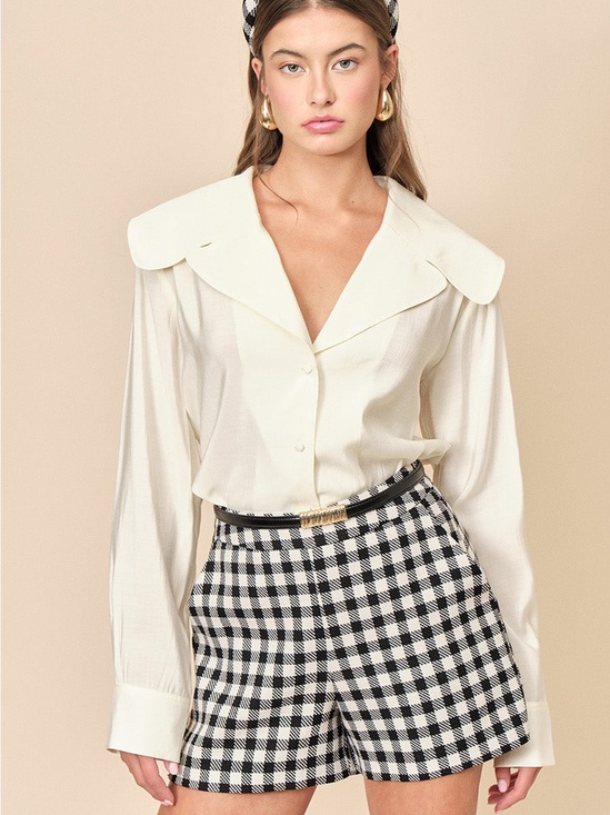 Maude Pants - Maude Club Bianca Wool Gingham Shorts Cream/Black Size S NWT